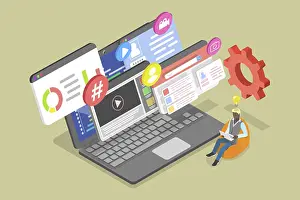Computer Software Development Stampe: 3D Isometric Flat Illustration of Web Developer