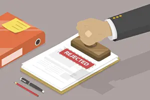 Financial Market Control Stampe: 3D Isometric Flat Vector Conceptual Illustration of Rejected Document
