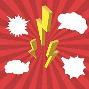 Thunderstorm Mood Illustration Stampe: 3D Isometric Flat Vector Illustration of Comic Flash