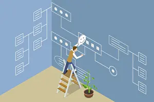 Flat Vector Illustration Stampe: 3D Isometric Flat Vector Illustration of Workflow Process Or Scheme