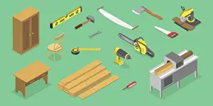 Aviation Industry Equipment Stampe: 3D Isometric Flat Vector Set of Carpentry Items