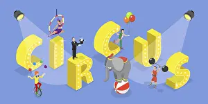 Circus Entertainment Stampe: 3D Isometric Flat Vector Set of Circus