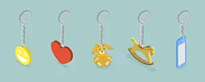 Romantic Gift Ideas Stampe: 3D Isometric Flat Vector Set of Keychains