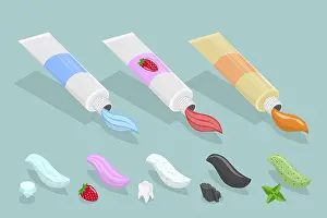 Oral Hygiene Stampe: 3D Isometric Flat Vector Set of Toothpaste Of Different Tastes