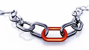 Teamwork And Partnership Concept Stampe: 3D rendering of a chain with a red link