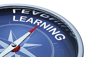 Learning Concept Image Stampe: 3D rendering of an compass with an learning icon