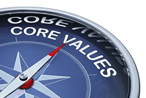 Educational System Symbol Stampe: 3D rendering of an compass with the word core values