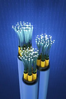 Digital Communication System Stampe: 3d rendering of a fiber optic cable