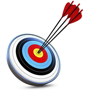 Symbolic Archery Image Stampe: 3d rendering of target and arrows