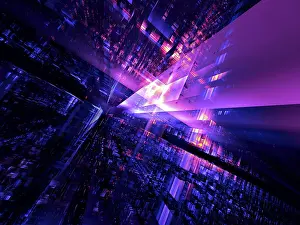 Futuristic Cityscape Stampe: Abstract background with perspective effect and rays of light