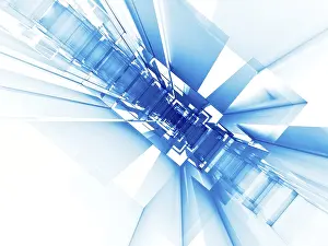 Blue Fractal Art Stampe: Abstract blue and white background - computer-generated image