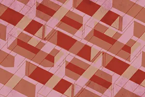 Modern Architectural Style Stampe: An abstract geometric pattern featuring overlapping red translucent shapes creating a complex and dynamic visual effect