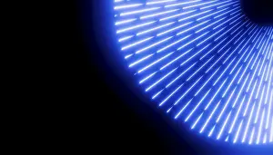 Futuristic Computer Graphic Stampe: Abstract rendering featuring a radial pattern of glowing blue lines against a dark background