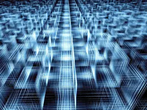 Fractal Geometry Design Stampe: Abstract tech perspective background - computer-generated 3d illustration
