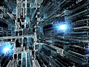 Fractal Art Design Stampe: Abstract technology background - computer-generated 3d illustration
