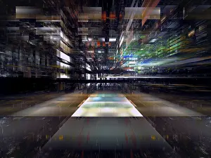 Futuristic Cityscape Stampe: Abstract technology background with perspective effect