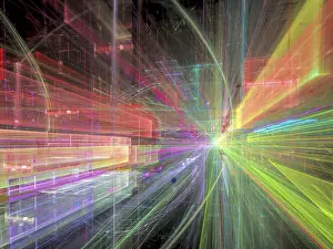 Futuristic Cityscape Stampe: Abstract technology perspective background - computer-generated 3d illustration