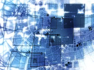 Abstract Fractal Art Stampe: Abstract white and blue technology background - computer-generated image