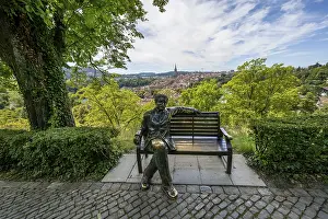 Old Town Bern Switzerland Stampe: Albert Einstein sitting on a bench