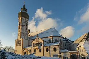 Baroque Church Germany Stampe: Andechs Monastery in winter, sunset