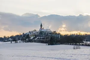 Andechs Monastery Winter Sunset Stampe: Andechs Monastery in winter, sunset