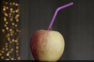 No People Eating Fruits Stampe: Apple with straw