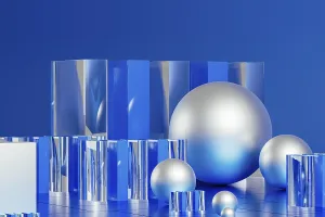 Minimalist Architectural Style Stampe: An array of geometric forms cast in blue illuminates a stunning 3D technological environment