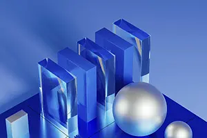 Reflective Surfaces Design Stampe: An array of geometric forms cast in blue illuminates a stunning 3D technological environment