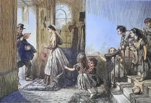 Restored Historical Image Stampe: The arrival of the postman at the chateau