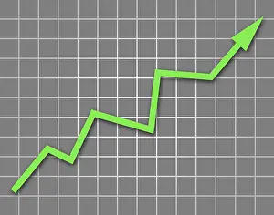 Grey Background Cutout Stampe: Arrow graph going up on gray background
