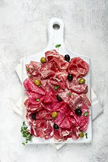 Prosciutto Salami Ham Platter Stampe: Assorted, meat appetizer, prosciutto