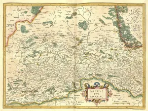 Stampa con cornice : Atlante, mappa del 1623, Palatina e Bavariae.