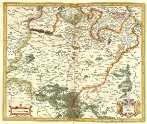 Digitally Restored Engravings Stampe: Atlas, map from 1623, Thuringia