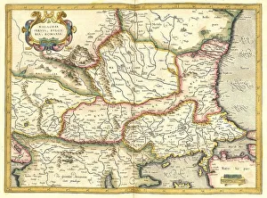 Black And White Cartography Stampe: Atlas, map from 1623, Wallachia