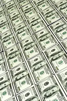 US Dollar Note Background Stampe: Background of rows hundred dollars bank notes