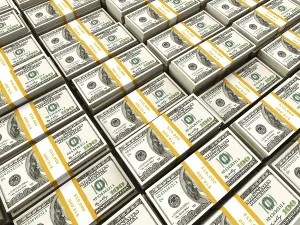 White Background Currency Stampe: Background of rows of US dollars bundles
