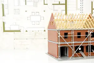 Brick Building Architecture Stampe: Bare brickwork model with construction plan