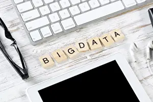 Concept Image Stampe: Big data analytics concept with letters on cubes