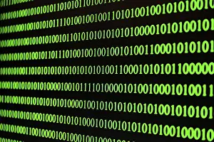 Digital Data Transmission Stampe: Binary code, green numbers on black