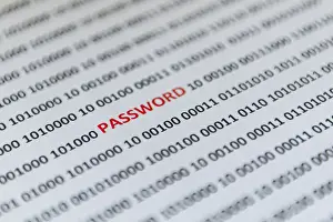 Data Protection Austria Stampe: Binary code with the word Password