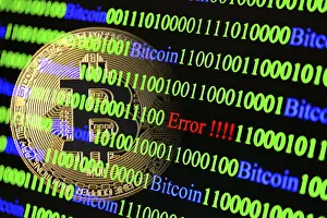 Data Transmission Network Stampe: Bitcoin, binary code with lettering Error