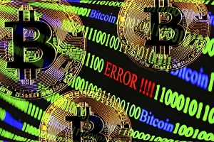 Digital Data Transmission Stampe: Bitcoin, binary code with lettering Error