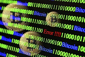 Digital Data Transmission Stampe: Bitcoin, binary code with lettering Error