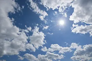 Cloudy Day In Germany Stampe: Blue sky with sun and clouds, Thuringia, Germany