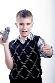 Old Camera Stampe: Boy with old camera