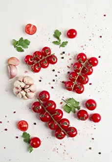 Top View Studio Shot Stampe: Branch with mini cherry tomatoes