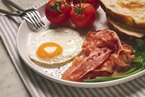 British Breakfast Meal Stampe: Breakfast, fried egg, bacon and bread