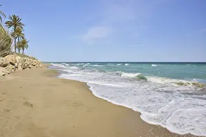 Spanish Coast Stampe: Breaking waves on a sandy beach