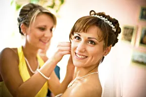 Wedding Day Happiness Stampe: Bride being made up