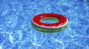 Summer Leisure Activity Stampe: A bright ring-a float, with a watermelon